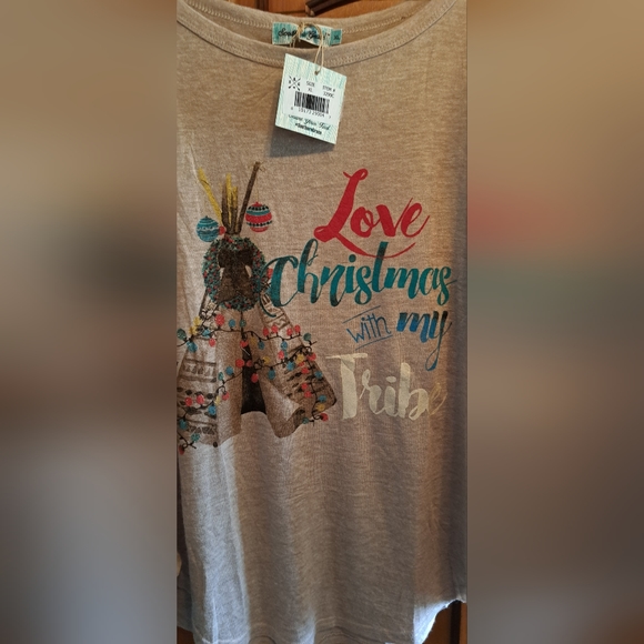 Ladies "Christmas With My Tribe" Top By Southern Grace XL Long Sleeve Tulle Lace - Picture 5 of 7